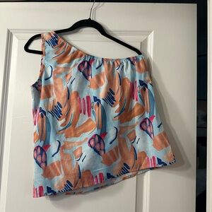 Stylish One-Shoulder Abstract Print Top